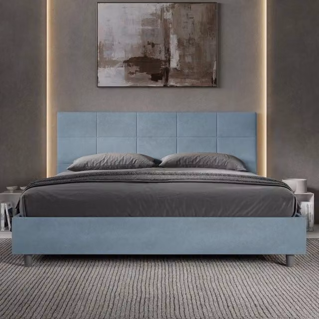 Letto matrimoniale king size ityhome Mika con rete imbottita in microfibra azzurro L: 180 cm, P: 200 cm