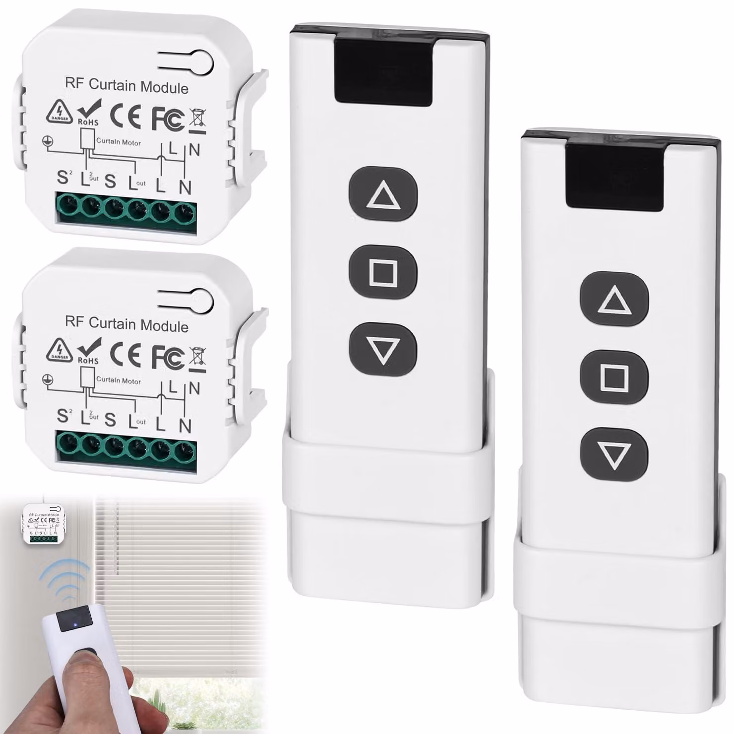 2 unità di controllo wireless per tapparelle: telecomando e modulo per tapparelle e tende da sole