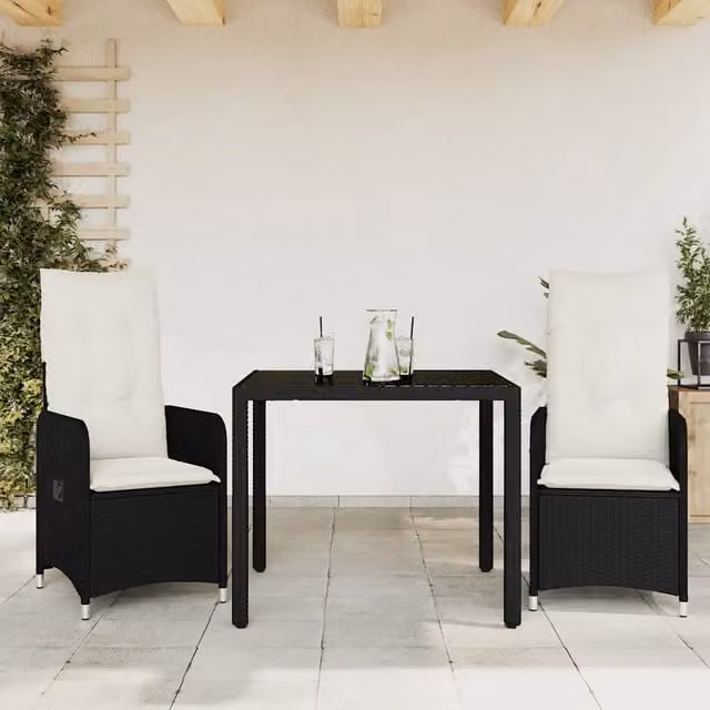 Set Bistrò da Giardino 3 pz con Cuscini in Polyrattan Nero 3276987