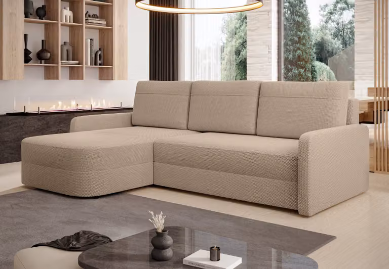 AX LIVING Divano ad angolo con funzione letto Nebbiolo largo 250 cm - divano marrone