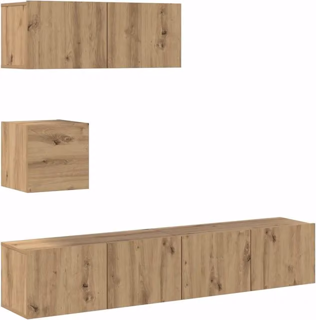 Set Mobile TV 4 pz | Armadietto TV | Mobile Porta TV Montato a Parete Rovere in Legno Multistrato