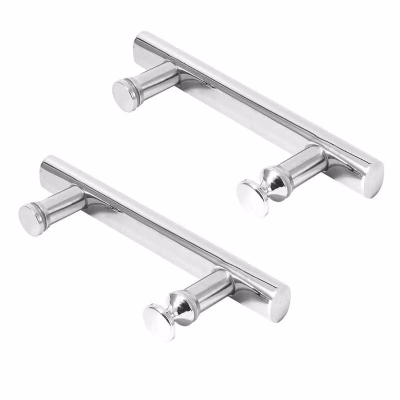 Maniglia per porta doccia - Set da 2 - Distanza tra i fori: 145 mm - Acciaio inossidabile - Antiscivolo - Maniglia a barra per porte doccia in vetro - Argento