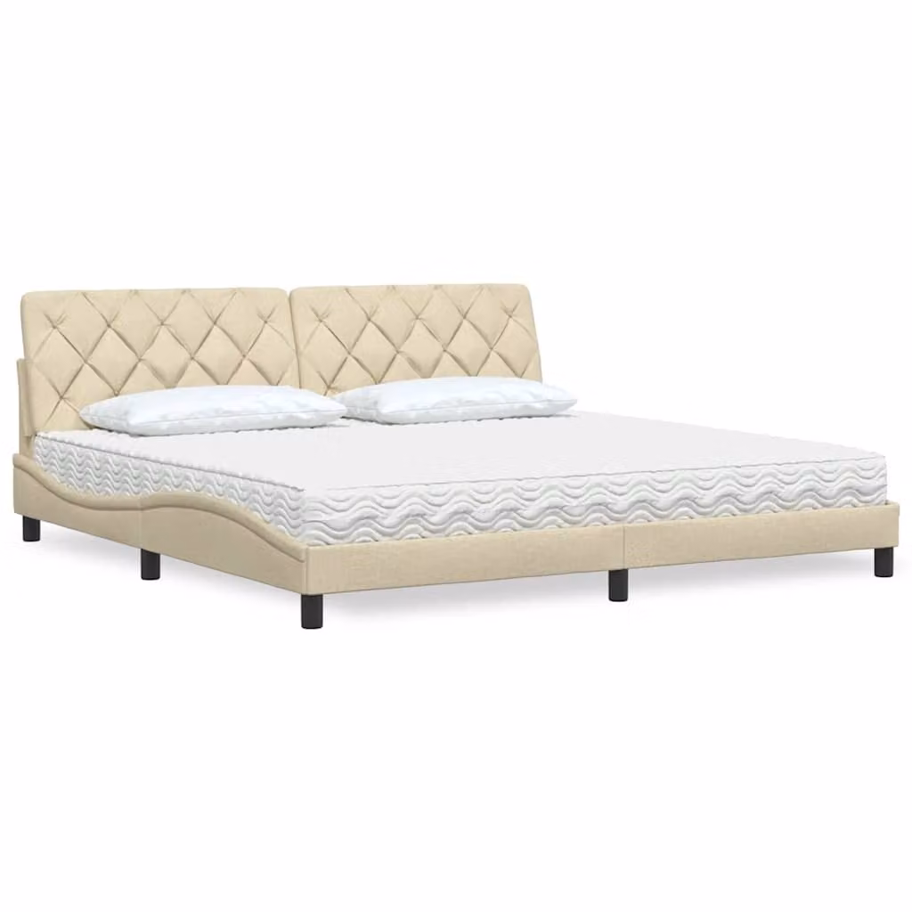 Letto con Materasso vidaXL in Tessuto Beige e Bianco, L/P/H: 200 x 200 x 74,5 cm