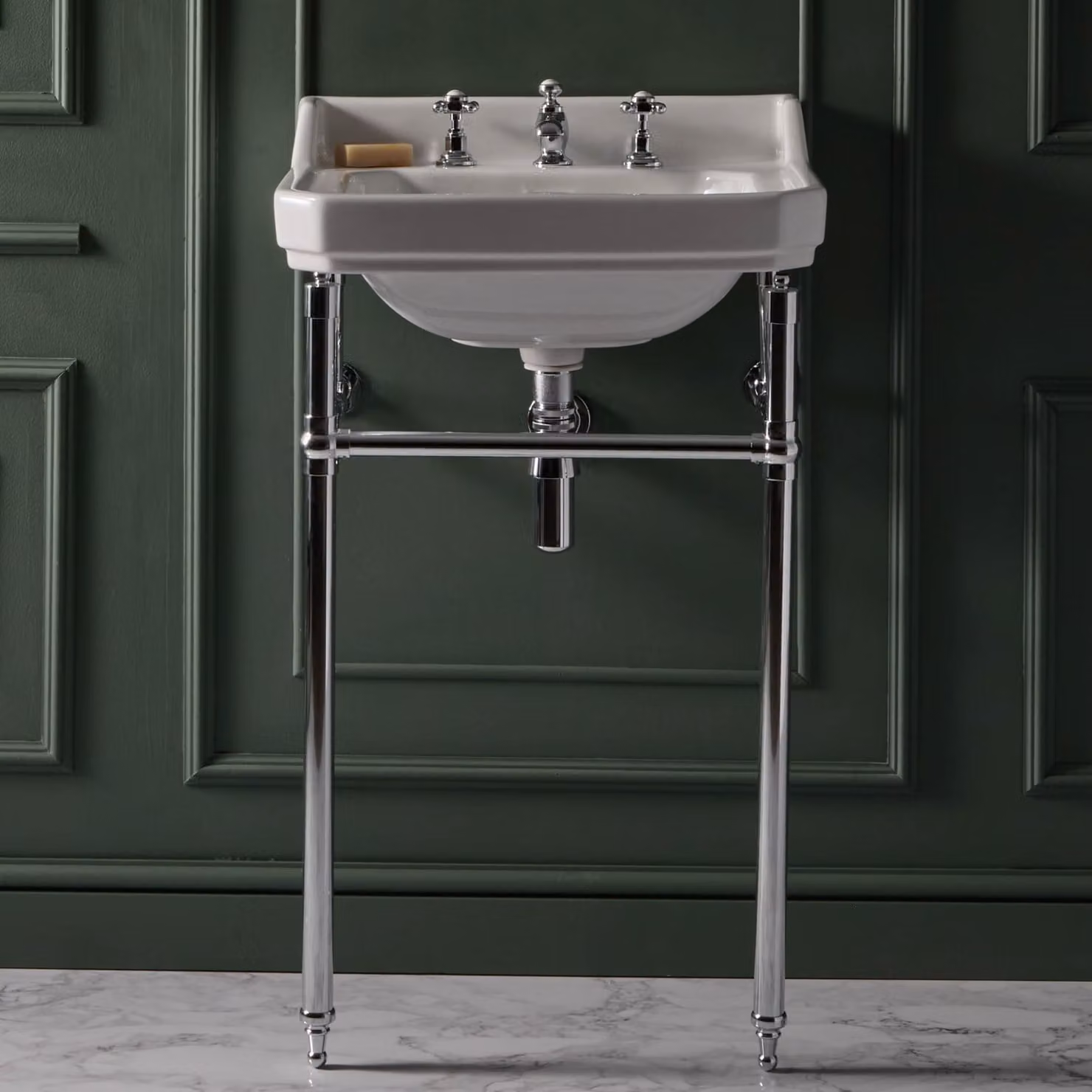 Consolle con Lavabo Tradizionale 560mm - Struttura cromata - 3 fori rubinetteria - Stile Classico - Richmond