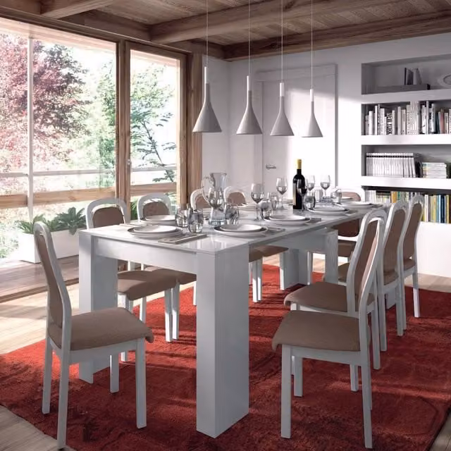 Consolle Abicitren DMORA, Tavolo da pranzo estensibile bianco lucido, L/P/H: 51 x 237 x 78 cm