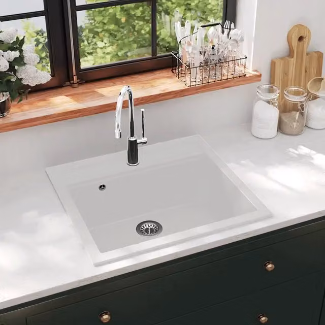 Lavello da cucina in granito bianco vidaXL L: 56,5 cm, P: 51,0 cm, H: 30,6 cm