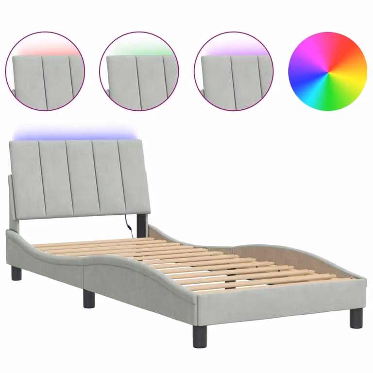 Giroletto con LED senza Materasso Hanko Grigio Chiaro 90x190 cm in Velluto