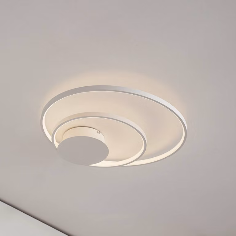 Plafoniera a LED Nerwin Lindby, dimmerabile, Bianco / Opale, Soggiorno / Sala da pranzo, Alluminio, Moderno, Plafoniera LED