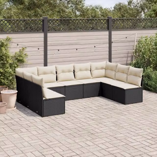 Set Divani da Giardino 9 pz con Cuscini Nero in Polyrattan 3218066