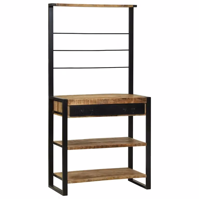 Scaffale da cucina vidaXL in legno di mango e metallo, stile rustico, Marrone e Nero, L 80 x P 40 x H 160 cm