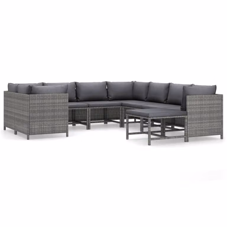 Set Divani da Giardino 9 pz con Cuscini in Polyrattan Grigio