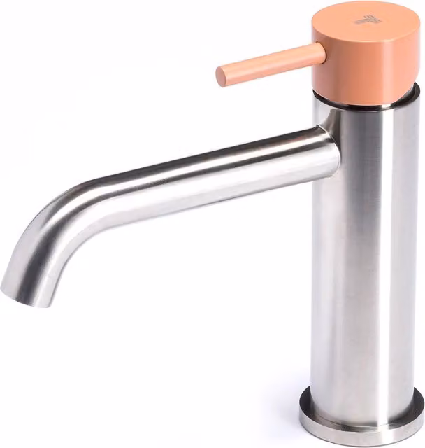 Rubinetto Miscelatore Monocomando Lavabo senza Scarico in Acciaio Inox Satinato Maniglia Cipria