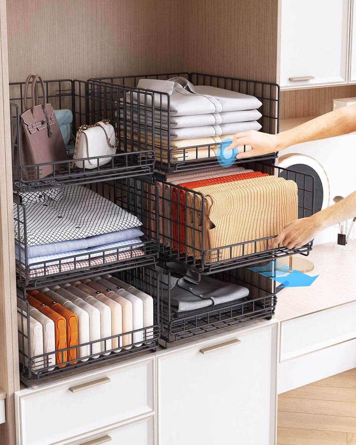 Organizzatore per abiti, sistema di stoccaggio multifunzionale, confezione da 6 pezzi, ideale per cucina e soggiorno