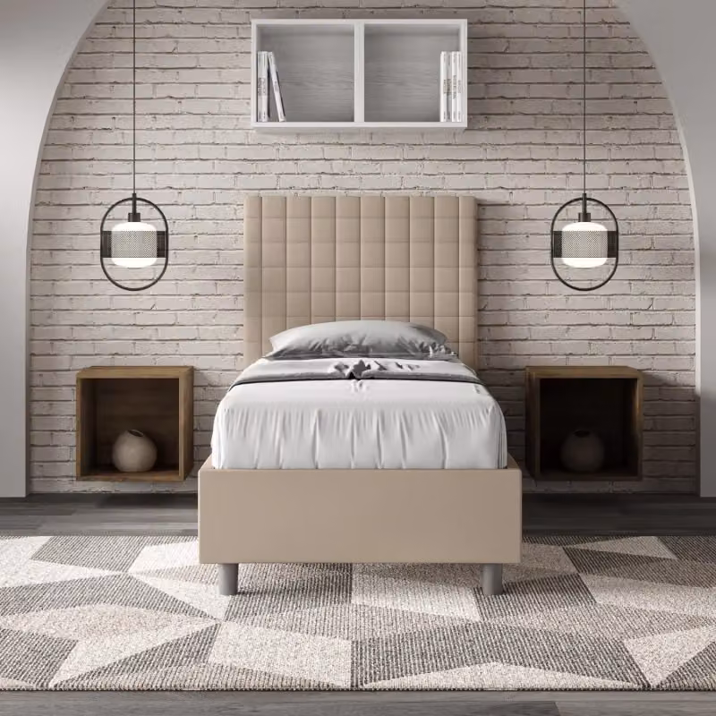 Letto singolo imbottito Sunny Ityhome con contenitore in similpelle beige L/P/H: 80 x 210 x 122 cm – 2