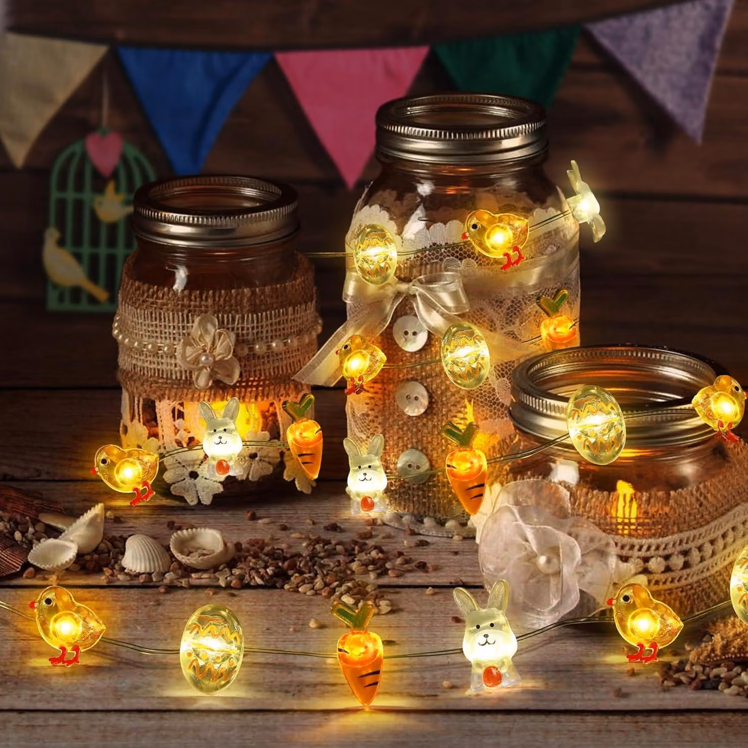 Catena luminosa a LED per Pasqua, 4 metri, 40 LED, luce bianco caldo, alimentazione a batteria
