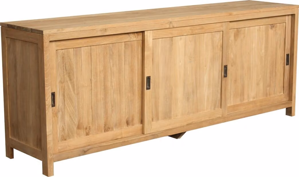 Mobile contenitore laterale in teak massello, modello Mariefred, dimensioni 210x85 cm, resistente agli agenti atmosferici