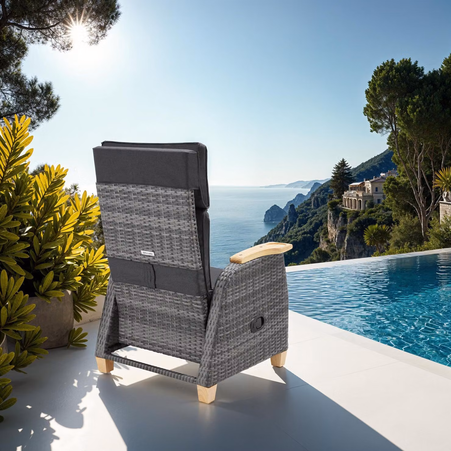 Poltrona in rattan Pescara TecTake con struttura in alluminio e schienale regolabile, colore grigio – 2