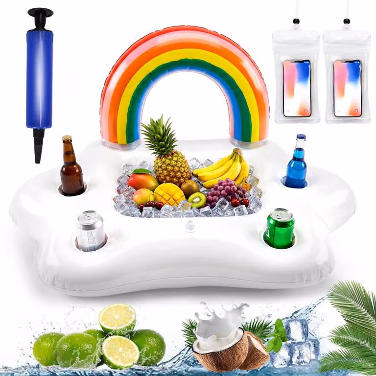 Solidchoice - Portabicchieri gonfiabile per piscina con custodia per telefono e pompa ad aria