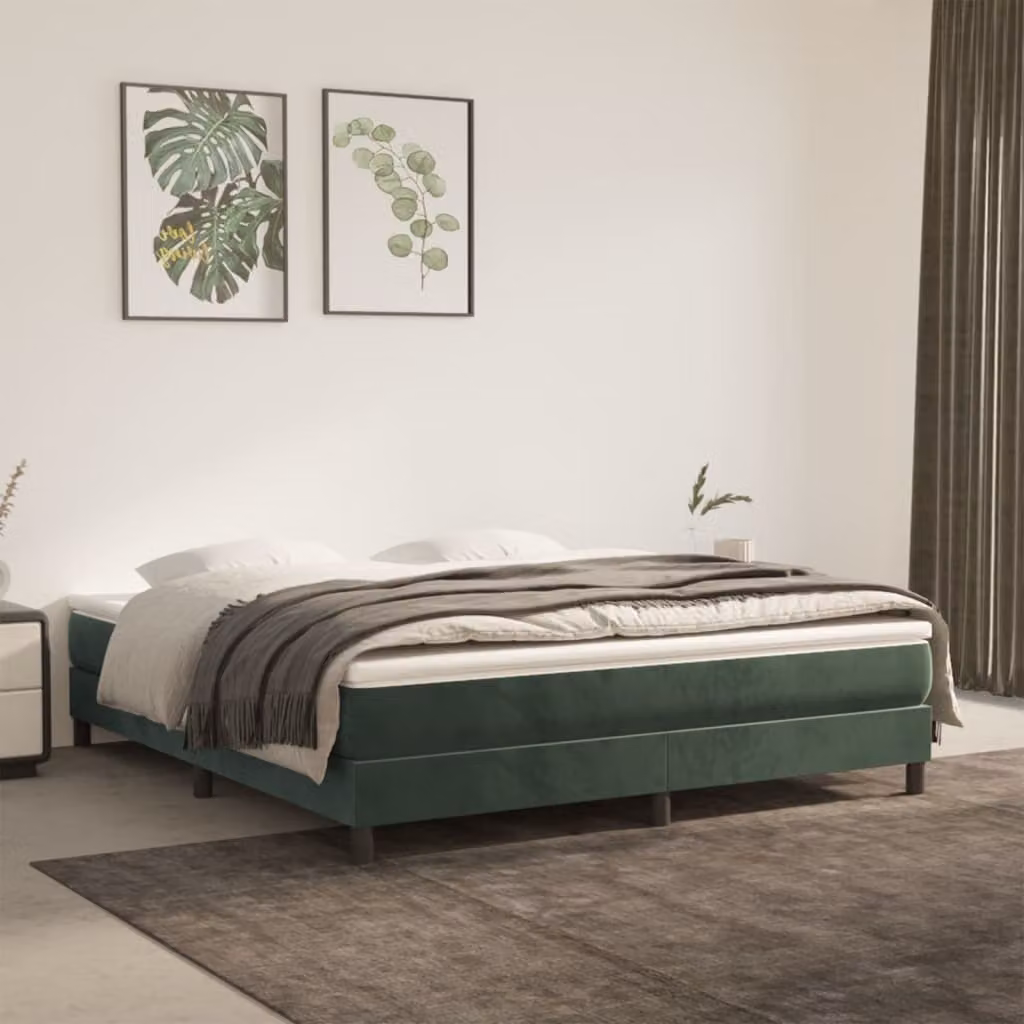 The Living Store Box spring bed verde scuro 160x200 cm in velluto