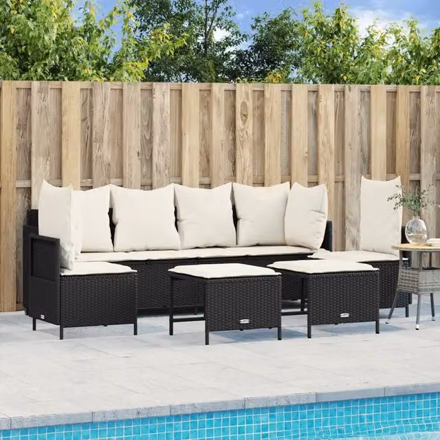 Set Divani da Giardino 5 pz con Cuscini in Polyrattan Nero 3261545
