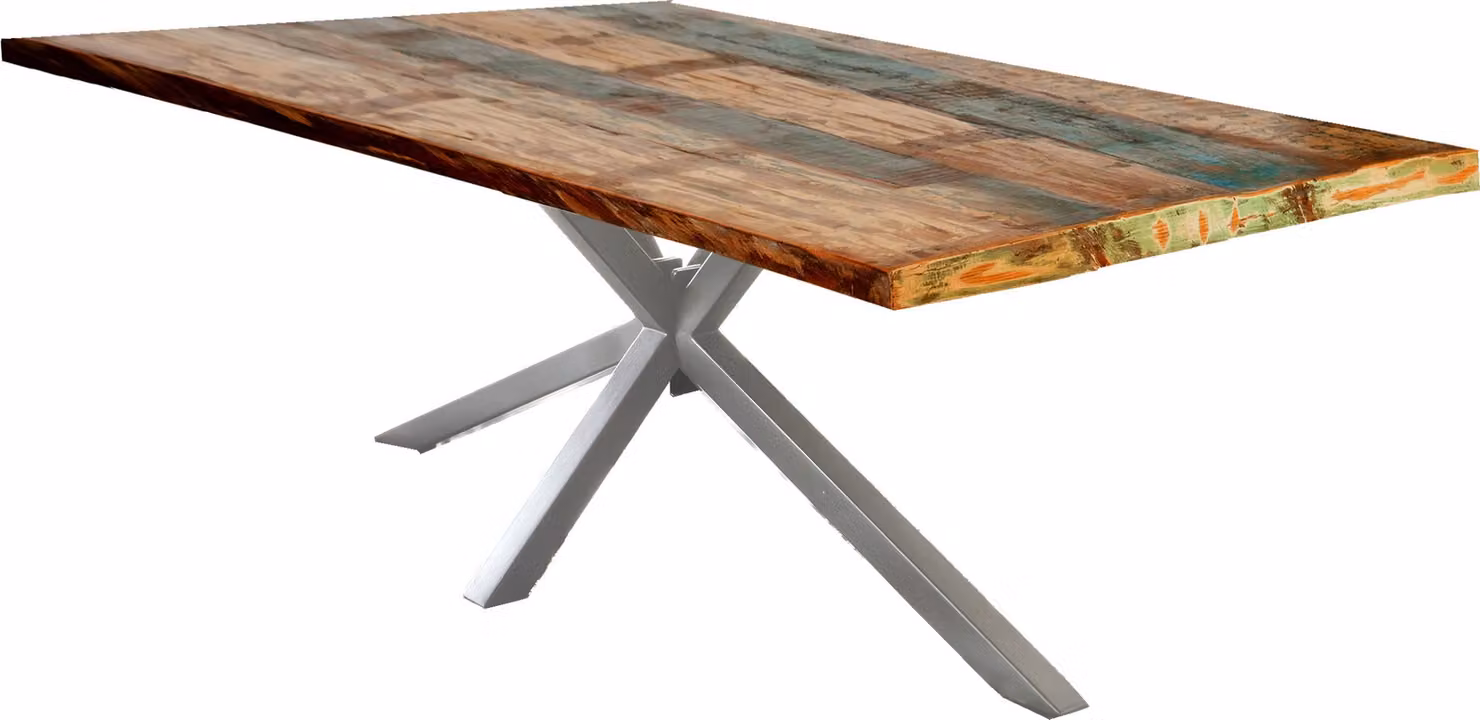 SIT Mobili Tavolo da pranzo in legno di recupero colorato, base in argento anticato | L 220 x P 100 x A 76 cm | 15364-40 | Serie TABLES & CO