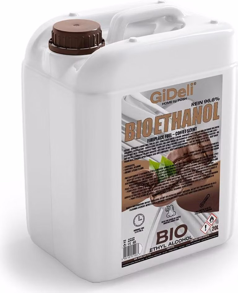 Bioetanolo profumato al caffè 96,6% 20L per caminetti universali senza fumo e senza fuliggine GiDeli
