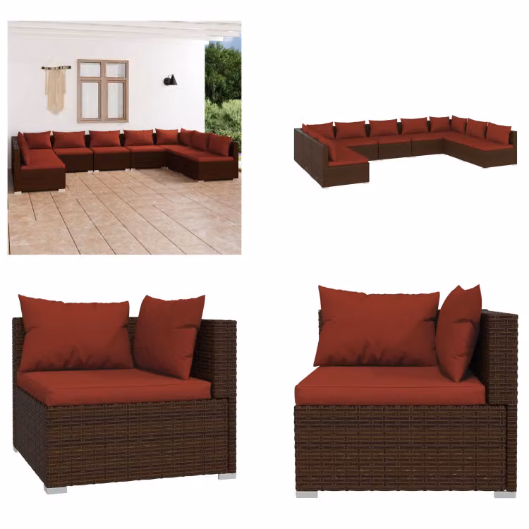 vidaXL set salotto da giardino 9 pezzi con cuscini in rattan marrone - set salotto da giardino - set salotto da giardino - set salotto da patio - set divano da patio