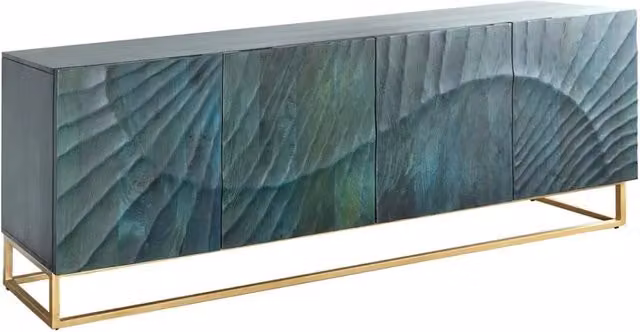 Buffet LUMBER Meublorama in legno di mango con dettagli in metallo, design contemporaneo astratto, colore turchese e oro – 1