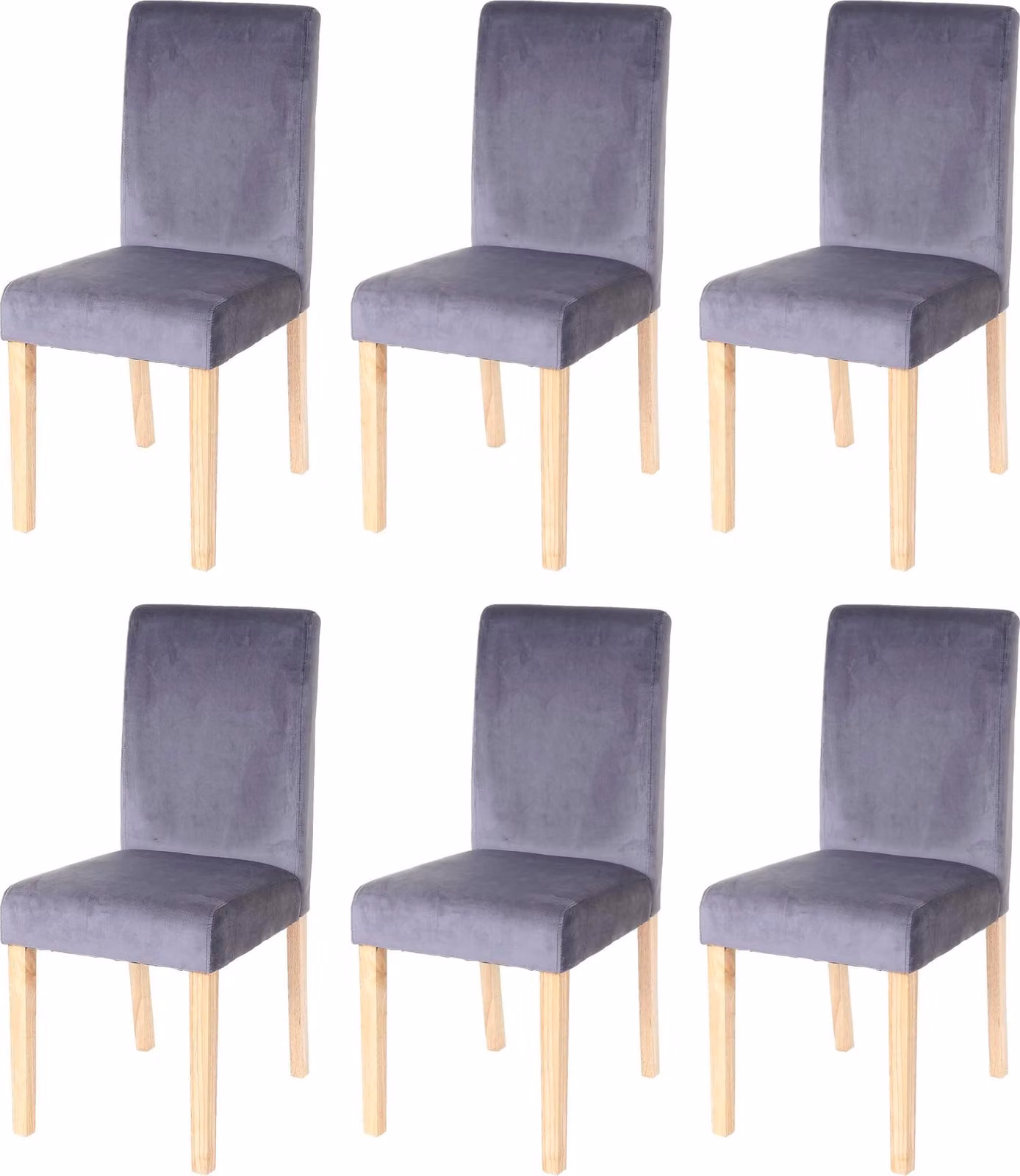 Set di 6 sedie da sala da pranzo Sedie da cucina classiche e intramontabili | A x L x P 90 x 43 x 56 cm | Altezza seduta 45 cm | Velluto | Gambe chiare | Grigio