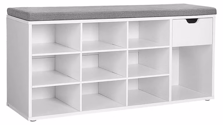 Panca porta scarpe con cuscino – Contenitore per scarpe – Pannello in legno E1 – 104 x 30 x 48 cm