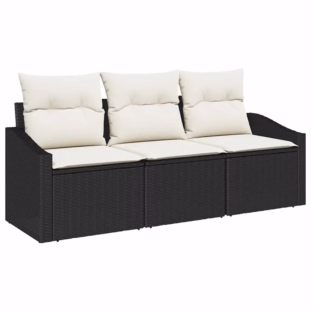 Set di mobili da giardino vidaXL composto da divano a 3 posti e tavolino con cuscini beige e struttura in rattan nero e metallo – 2