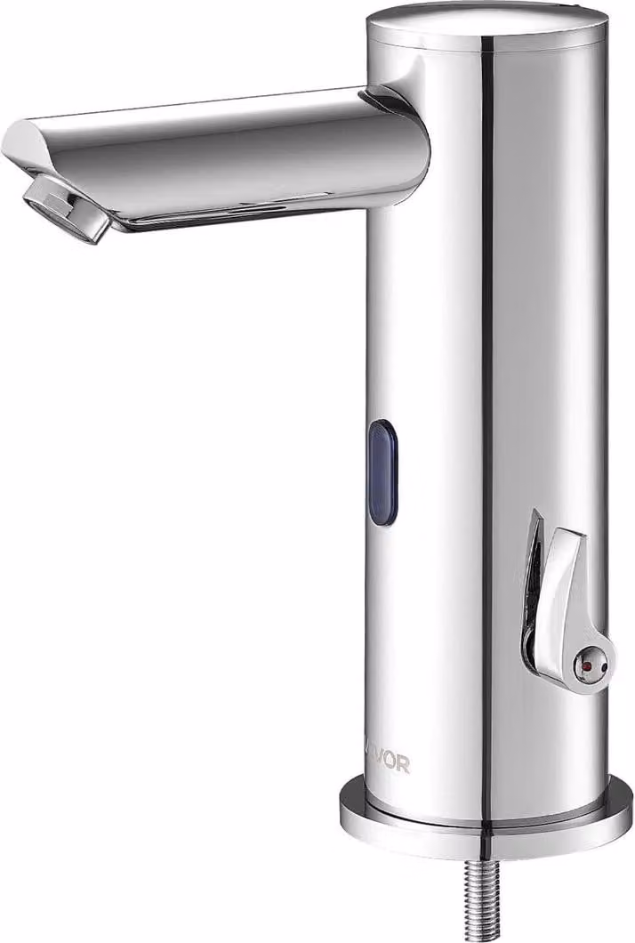 Rubinetto touchless per lavabo da bagno, rubinetto automatico con sensore di movimento per WC, miscelatore monocomando regolabile per acqua calda e fredda, funzionante a batteria, per tubi da 9,5 mm, finitura nichel argento spazzolato