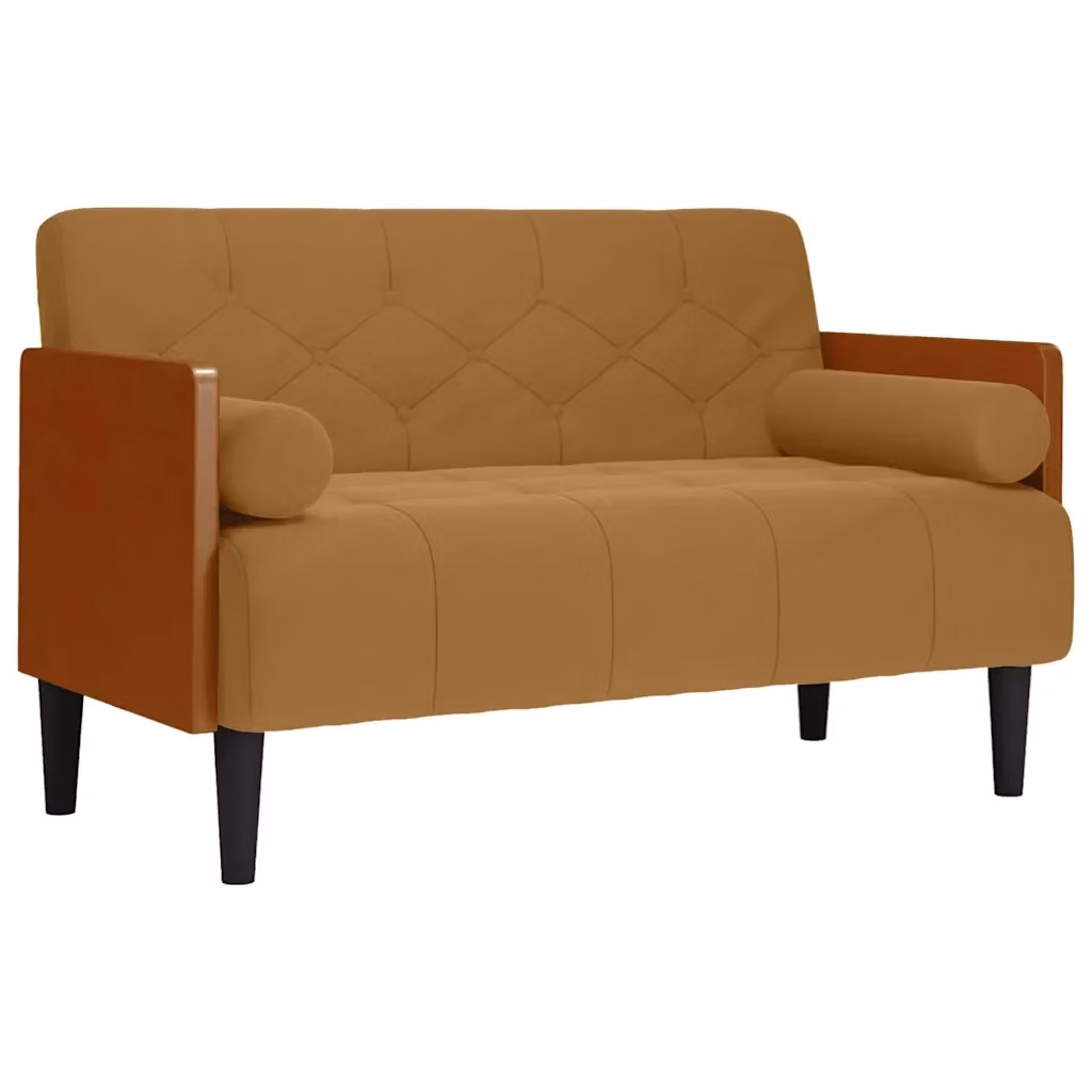 Divano divanetto vidaXL in velluto marrone con cuscini bolster L: 110 cm, P: 74,5 cm, H: 68 cm – 2