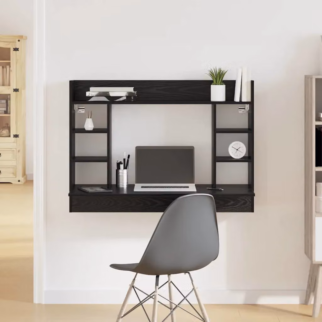 Scrivania a parete moderna vidaXL in MDF laminato nero L: 105 cm, P: 48 cm, H: 75 cm