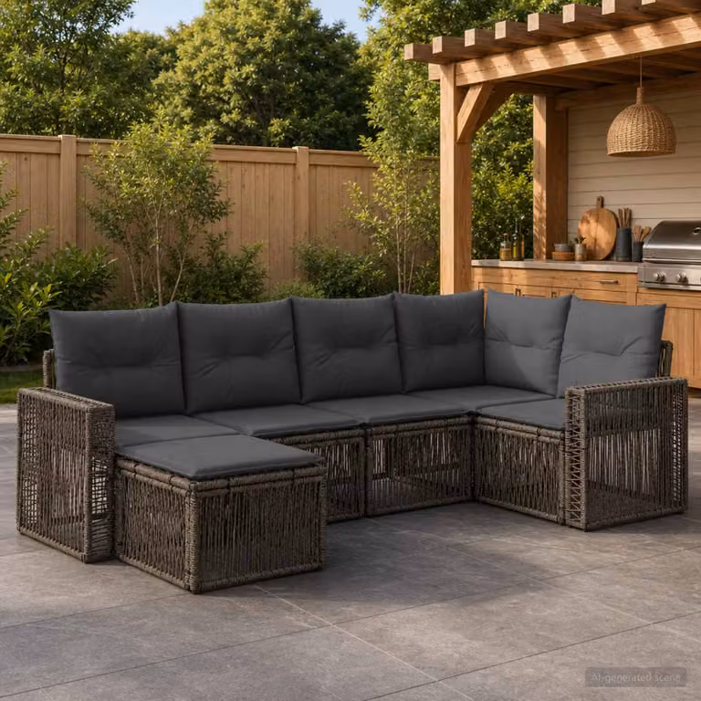 Set Divano da Giardino vidaXL 6 Pezzi in Polyrattan Grigio e Antracite con Cuscini e Struttura in Acciaio