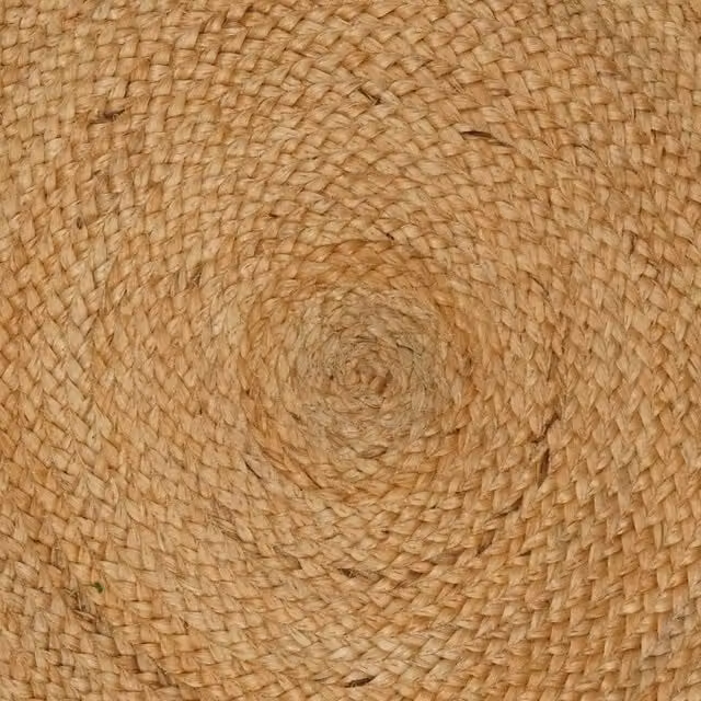 Tappeto rotondo in juta moderno e lavabile, design astratto, colore beige e marrone, Diametro: 210 cm