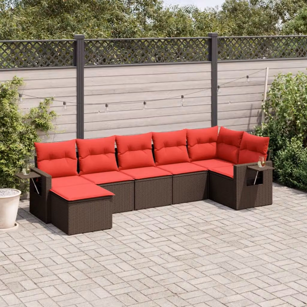 Set di divani da giardino vidaXL in polyrattan marrone con cuscini, componibile a forma di L con pouf e coperture rimovibili