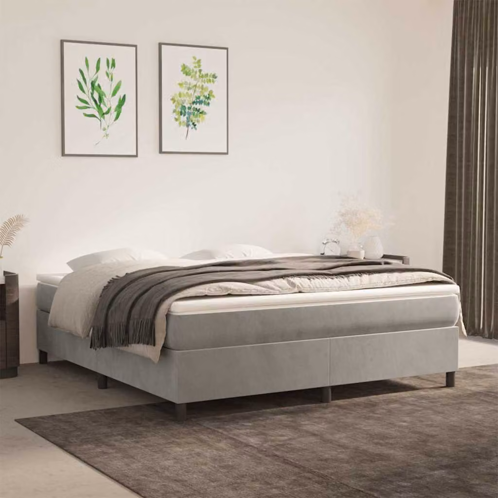 Letto Ibrido vidaXL con Giroletto a Molle e Materasso in Velluto Grigio Chiaro, L/P/H: 160 x 200 x 35 cm