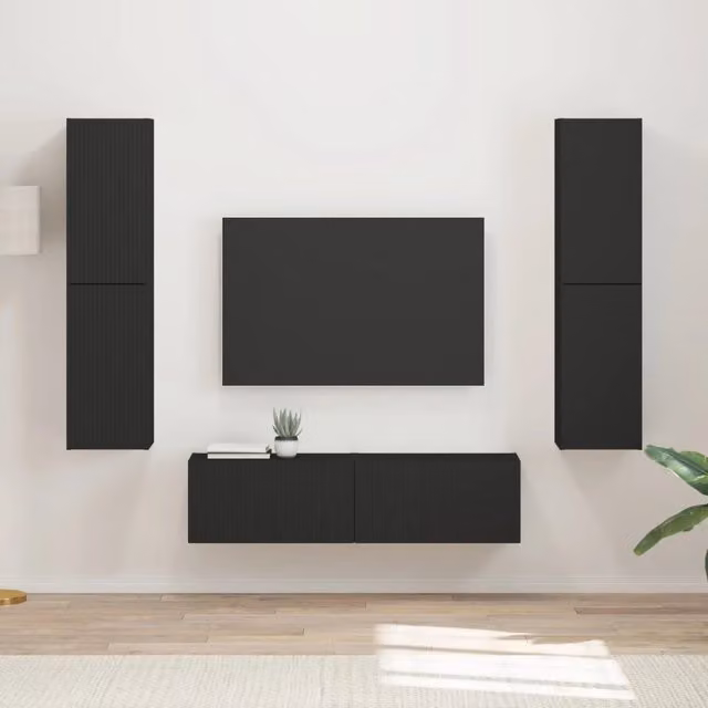 Set mobile TV 6 pz-Credenza per TV Nero Legno multistrato 679568