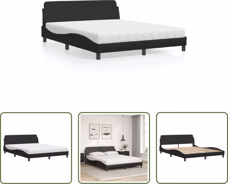 The Living Store Letto con materasso nero 160x200 cm in ecopelle