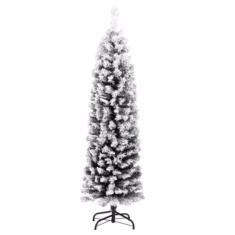 Albero di Natale Sottile con Neve Fioccata Verde 120 cm PVC
