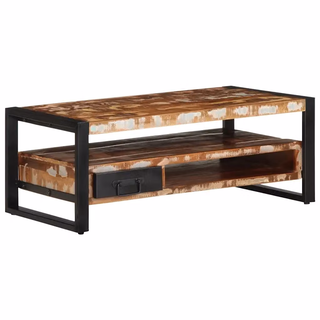 Tavolino da salotto rettangolare vidaXL in legno massello multicolore L: 90 cm, P: 50 cm, H: 36 cm – 2