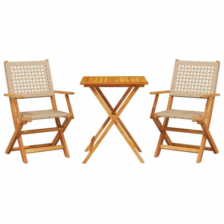 Set da Bistrot 3 pz Beige in Polyrattan e Legno Massello