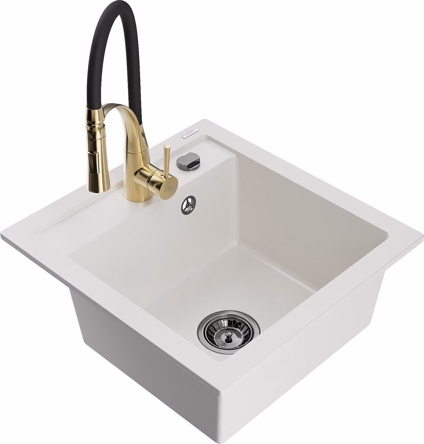 Mexen Matias lavello da cucina in granito 1,5 vasche con scolapiatti e miscelatore Aster, bianco - 6502-20-73450-57-B