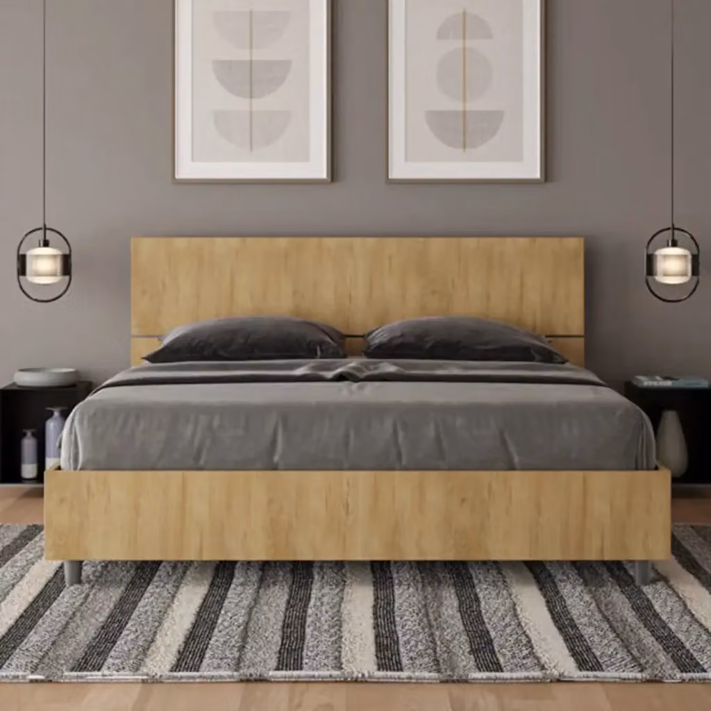 Letto matrimoniale Ityhome in legno color quercia con design minimalista L/P: 160 x 200 cm – 2