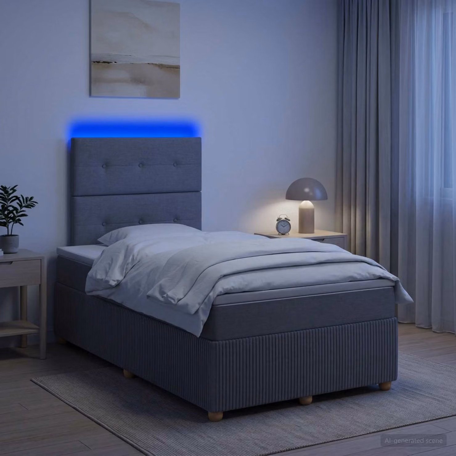 Letto Box Spring vidaXL con Materasso Ibrido e Illuminazione LED sotto il letto, Grigio e Bianco, L/P/H: 200 x 120 x 140,5 cm