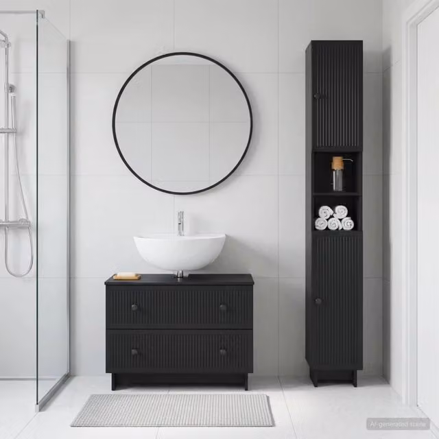 Set di Armadi da Bagno da 2 Pezzi EDE Nero Legno ingegnerizzato 3417496