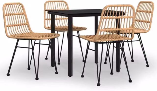 Set da pranzo da esterno Outsunny in resina di vimini nera con tavolo in vetro e 5 pezzi per giardino e terrazza