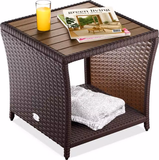 Tavolino quadrato in polyrattan marrone Casaria per giardino e terrazzo L/P/H: 45 x 45 x 40 cm
