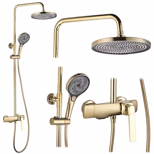Rea - Set Doccia Rebel Gold Sistema Doccia In Ottone Per Bagno (Gold) 50x25x135,5cm